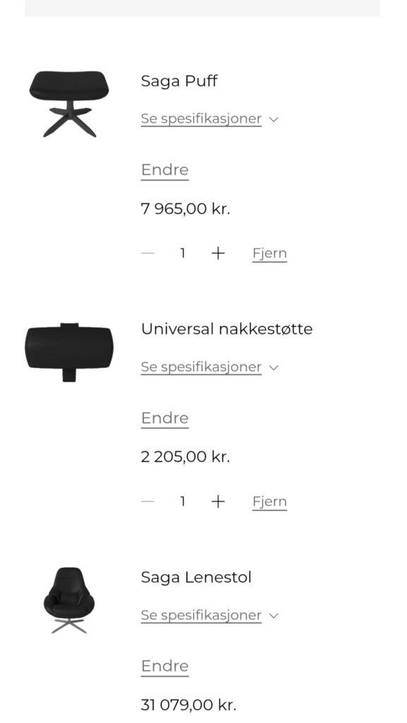 Bolia Saga | Lenestol+ puff | Strøken stand | Rask levering!