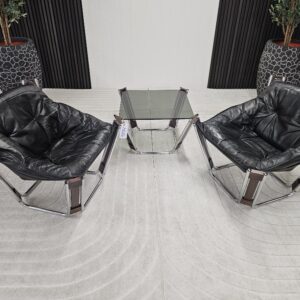 2 stk. Sonic lenestol av Odd Knudsen for Hjellegjerde (1970) + bord - Bilde 2
