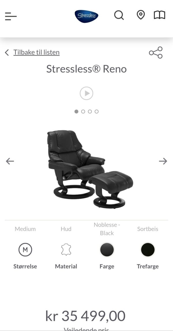 3 stk. Stressless Reno lenestoler med krakk