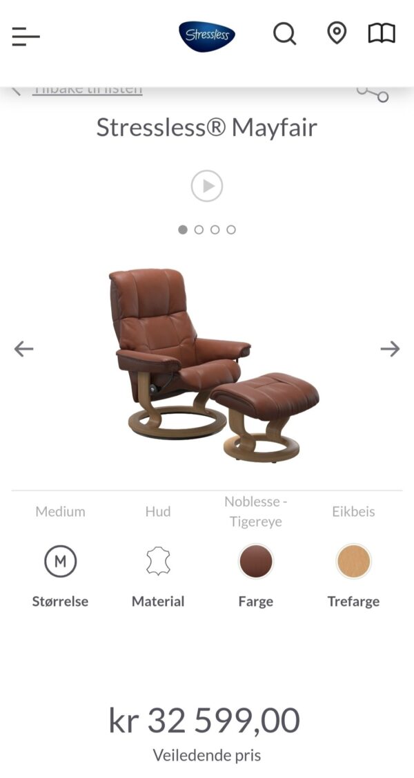 2 stk. Stressless Mayfair lenestoler m/krakk