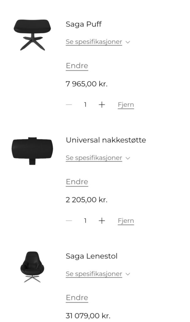 Bolia Saga lenestol med krakk og nakkepute