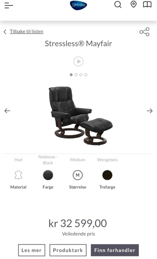 Stressless Mayfair Medium lenestol m/krakk- Perfekt hvilestol!