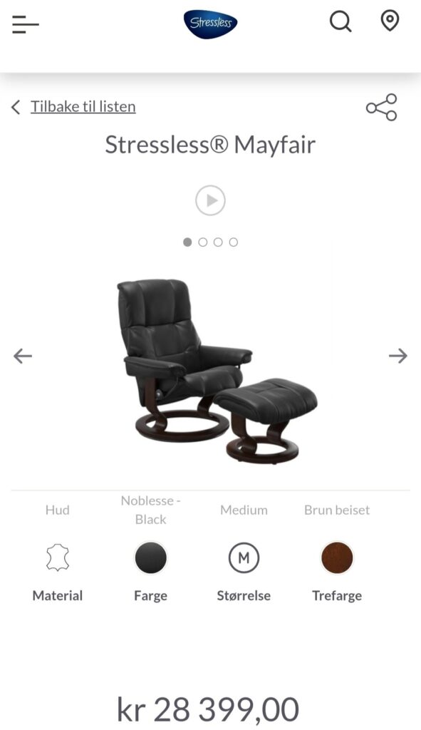 1 stk. Stressless® Mayfair lenestol m/krakk